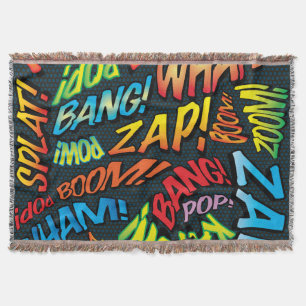 Fun Retro Comic Book Pop Art Sounds Throw Blanket