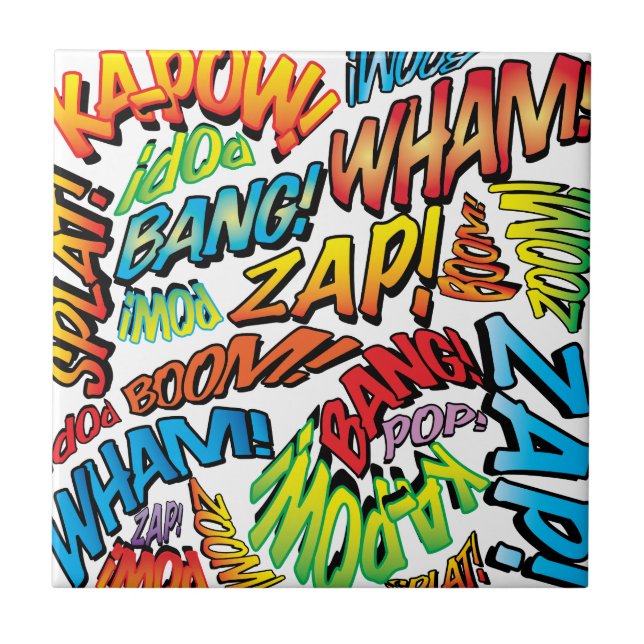 Fun Retro Comic Book Pop Art Sounds Tile (Front)