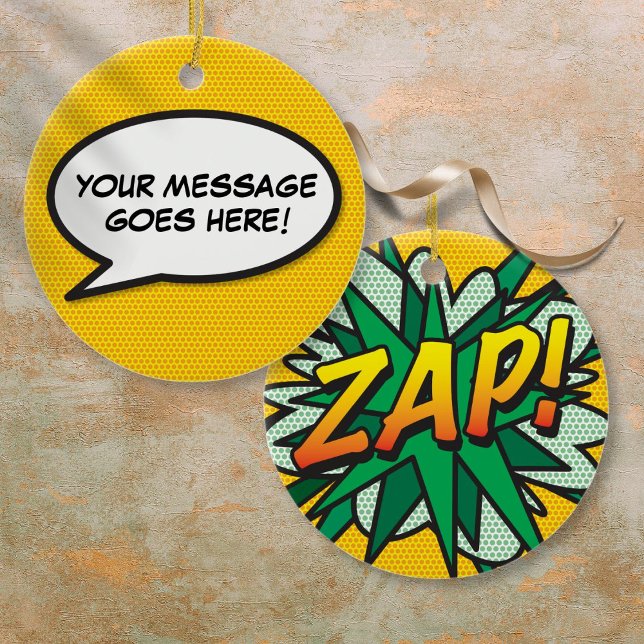Fun Retro Comic Book Speech Bubble Message Ceramic Tree Decoration (Fun Retro Comic Book Speech Bubble Message Ceramic Ornament)