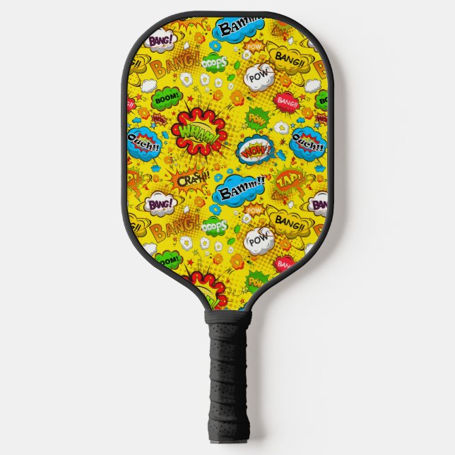 Fun Retro Comic Speech Bubbles Seamless Pattern Pickleball Paddle (Front)