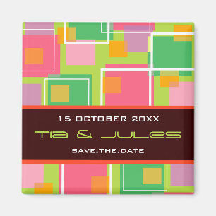 Fun Retro Cubes   01 *   Save Date Date Magnet