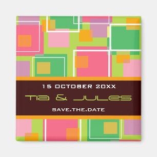 Fun Retro Cubes   01 *   Save Date Date Magnet