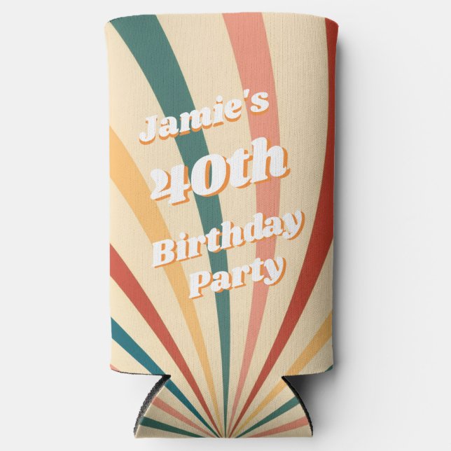 Fun Retro Custom 40th Birthday Vintage Can Cooler (Front)