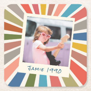 Fun Retro Custom Birthday Vintage Photo Square Paper Coaster