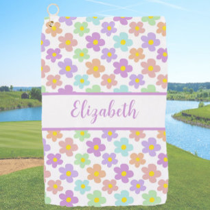 Fun retro daisies floral custom name ladies golf towel