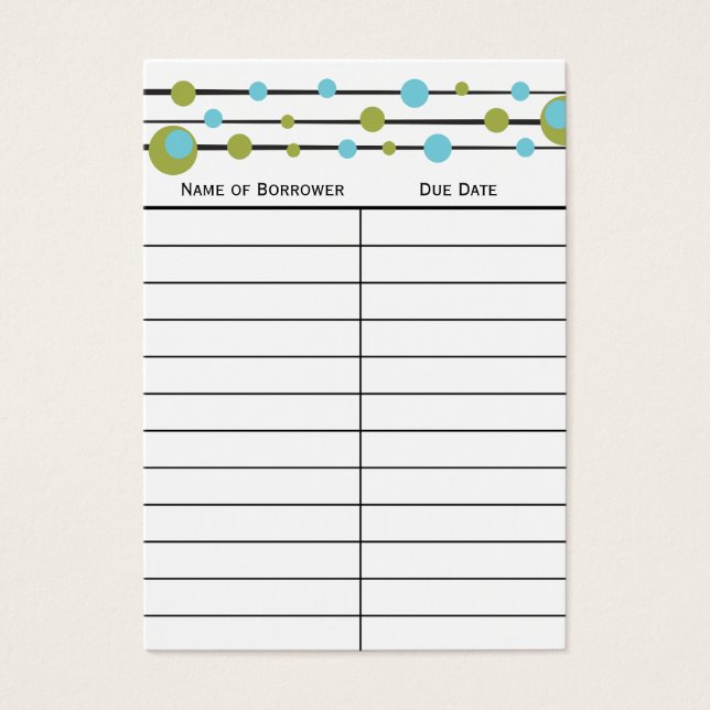 Fun Retro Dot Book Insert Card. (Front)