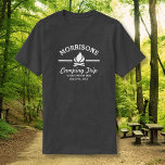 Fun Retro Family Reunion Camping Trip Campfire T-Shirt<br><div class="desc">Camp in style with this custom shirt featuring a white campfire logo and your name. Personalise further with 3 lines of custom text - add "Family Reunion, Family Trip, Camping Trip, location, date, etc. (or delete text). Perfect for family reunions, camping or hiking trips, a weekend at the lake or...</div>