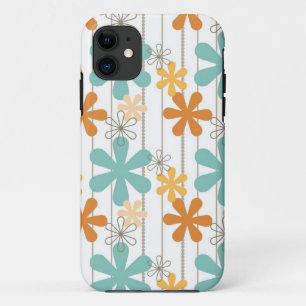 Fun Retro Floral Pattern Orange Blue Wall Flowers iPhone 11 Case