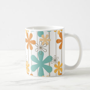 Fun Retro Floral Pattern Orange Blue Wall Flowers Coffee Mug