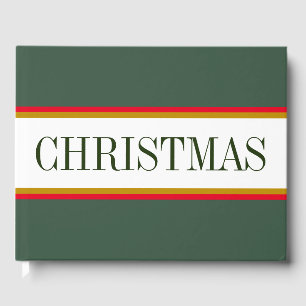Fun Retro Forest Green Red White Stripes CHRISTMAS Guest Book