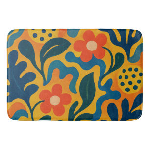 Fun Retro Garden Collage Pattern Motif Bath Mat