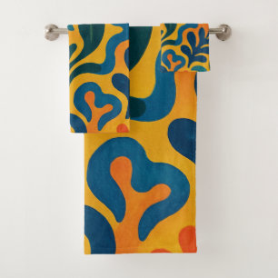 Fun Retro Garden Collage Pattern Motif Bath Towel Set