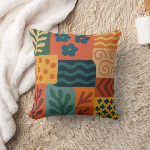 Fun Retro Garden Collage Pattern Motif Cushion