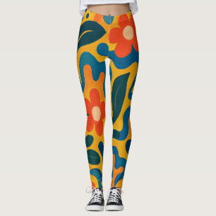 Fun Retro Garden Collage Pattern Motif Leggings
