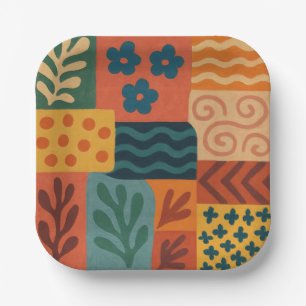 Fun Retro Garden Collage Pattern Motif Paper Plate