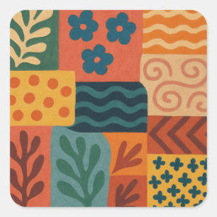 Fun Retro Garden Collage Pattern Motif Square Sticker