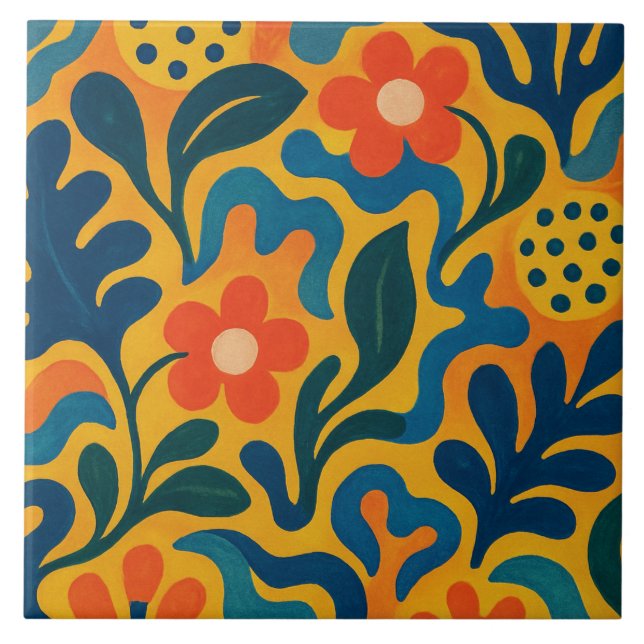 Fun Retro Garden Collage Pattern Motif Tile (Front)