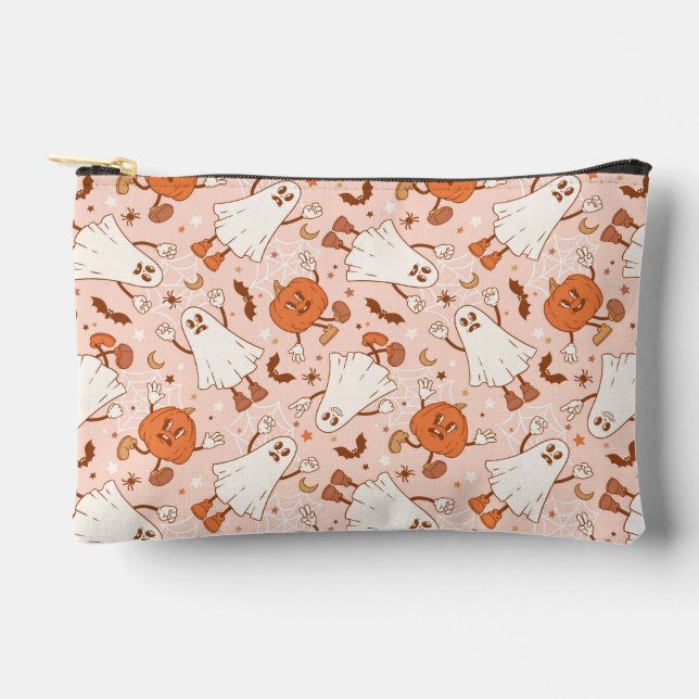 Fun Retro Ghost & Jack-O-Lantern Pattern Accessory Pouch (Front)