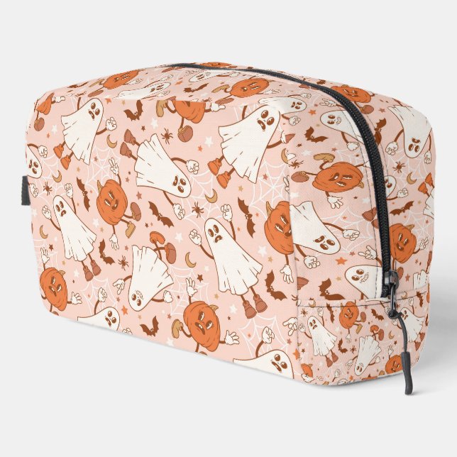 Fun Retro Ghost & Jack-O-Lantern Pattern Dopp Kit (Right Corner)