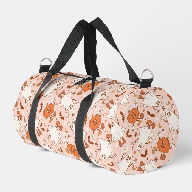 Fun Retro Ghost & Jack-O-Lantern Pattern Duffle Bag (Left Corner)