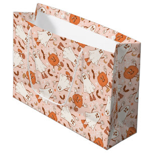 Fun Retro Ghost & Jack-O-Lantern Pattern Large Gift Bag