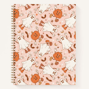 Fun Retro Ghost & Jack-O-Lantern Pattern Notebook