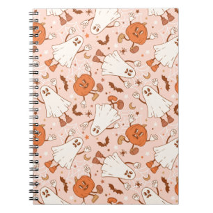Fun Retro Ghost & Jack-O-Lantern Pattern Notebook