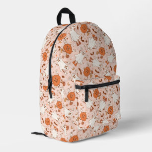 Fun Retro Ghost & Jack-O-Lantern Pattern Printed Backpack