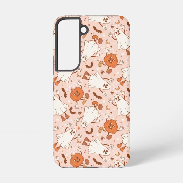 Fun Retro Ghost & Jack-O-Lantern Pattern Samsung Galaxy S22 Case (Back)