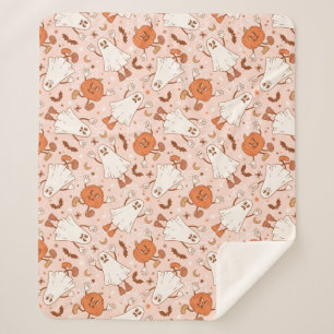 Fun Retro Ghost & Jack-O-Lantern Pattern Sherpa Blanket