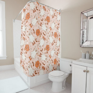 Fun Retro Ghost & Jack-O-Lantern Pattern Shower Curtain