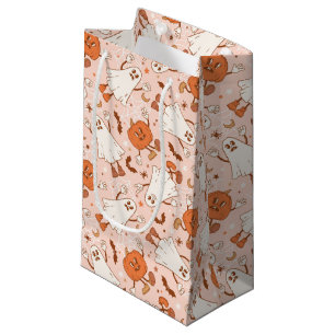 Fun Retro Ghost & Jack-O-Lantern Pattern Small Gift Bag