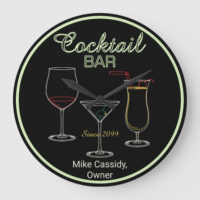 Fun Retro Home Cocktail Bar Wall Clock (Front)