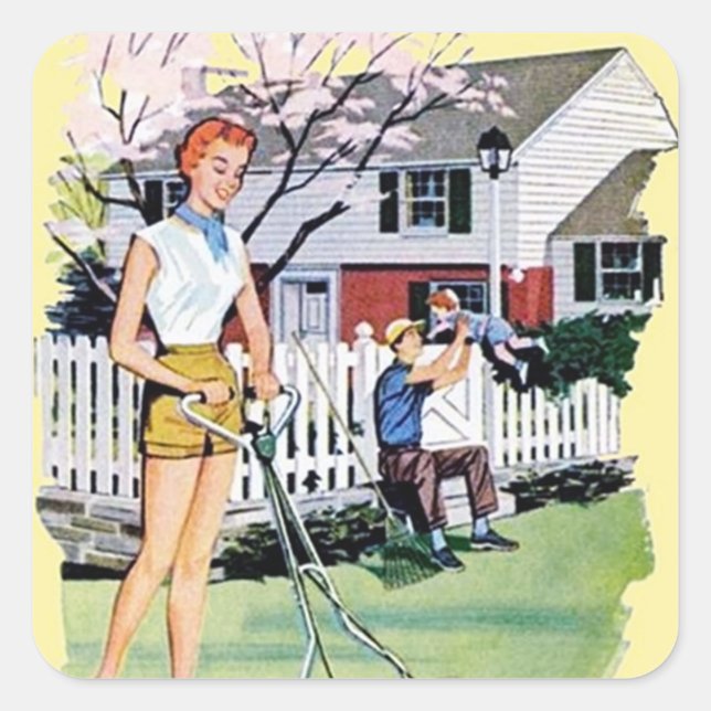 fun retro housewife vintage square sticker (Front)