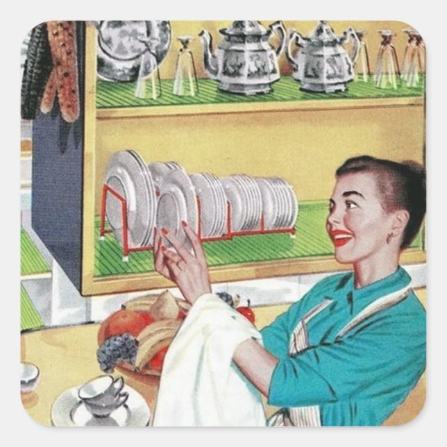 fun retro housewife vintage square sticker (Front)