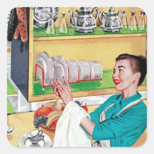 fun retro housewife vintage square sticker