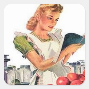 fun retro housewife vintage square sticker