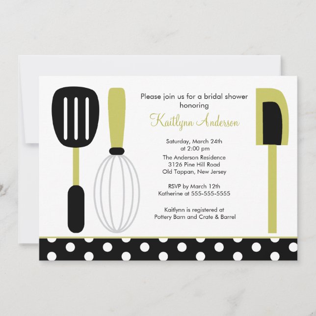 Fun Retro Kitchen Bridal Shower Invitation Green (Front)