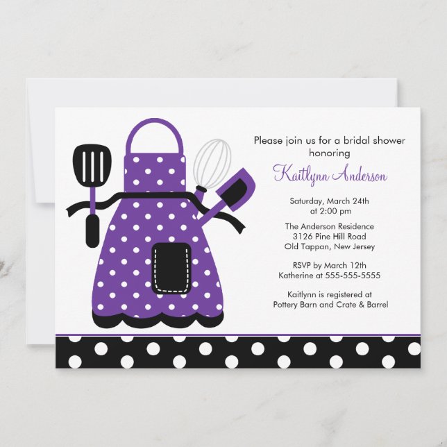 Fun Retro Kitchen Bridal Shower Invitation Purple (Front)