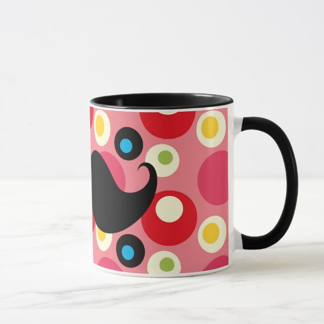 Fun Retro Moustache on 70s Colourful Background Mug (Right)