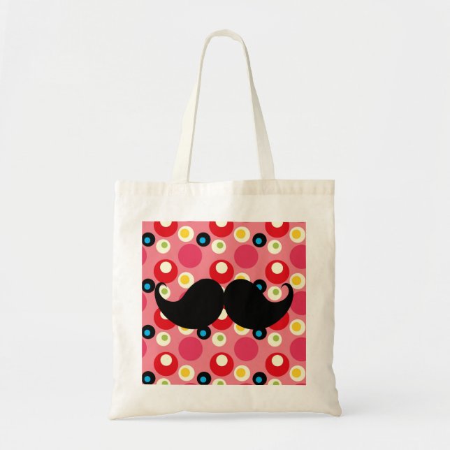 Fun Retro Moustache on 70s Colourful Background Tote Bag (Front)