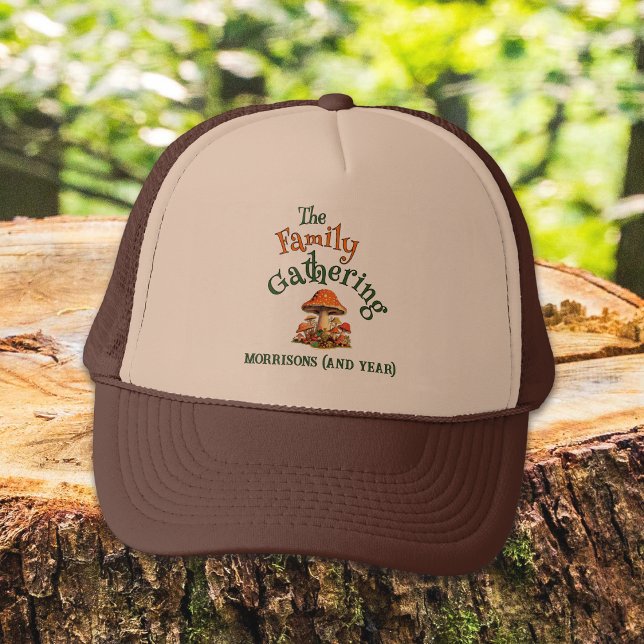 Fun Retro Mushrooms Personalizeable Family Reunion Trucker Hat (Creator Uploaded)