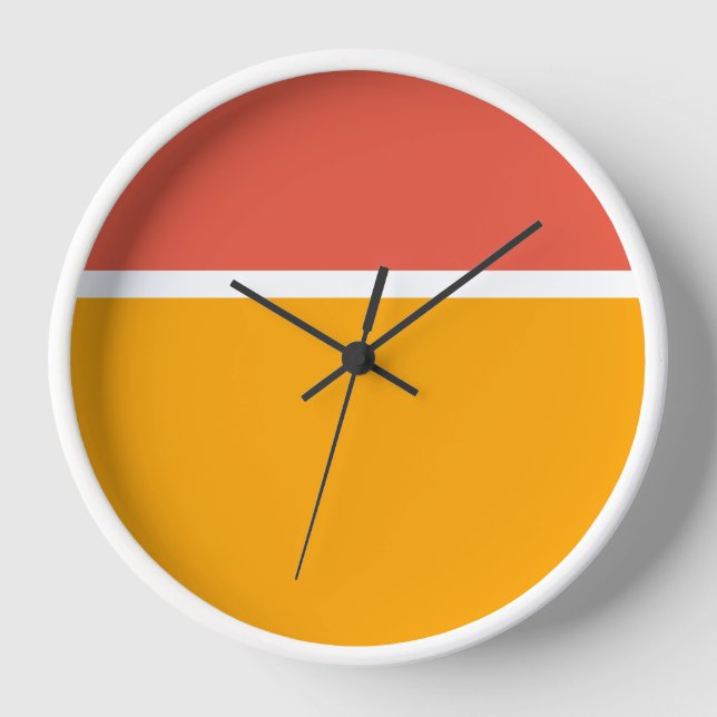 Fun Retro Orange White Golden Yellow Colour Block Clock (Front)