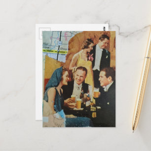 Fun Retro Party Mixed Media Collage Postcard