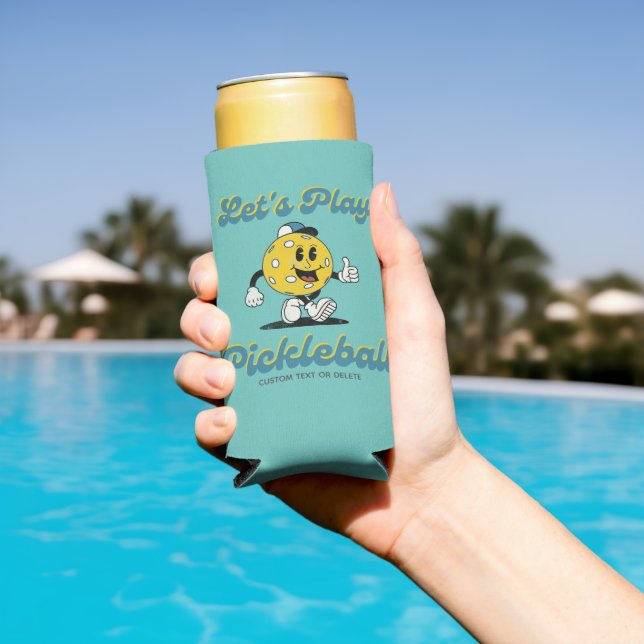 Fun Retro Pickleball Cartoon Mascot Personalised  Seltzer Can Cooler (In Situ Pool)