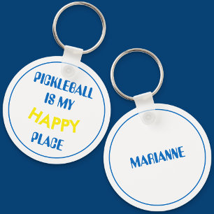 Fun Retro Pickleball Is My Happy Place Key Ring