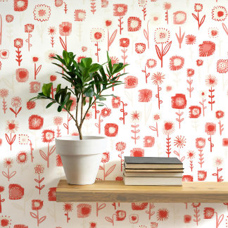 Fun Retro Pink and White Floral Pattern Wallpaper