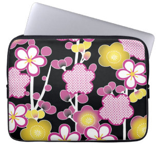 Fun Retro Pink and Yellow Flowers Floral Pattern Laptop Sleeve