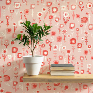 Fun Retro Pink Floral Pattern Wallpaper
