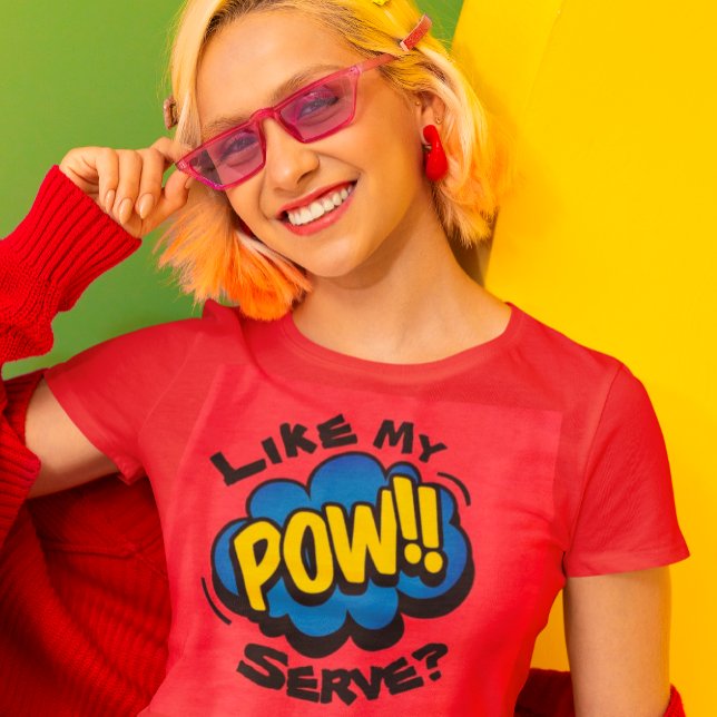 Fun Retro Pop Art Pickleball Paddle T-Shirt (She's got the power!)